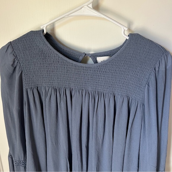 Aritzia Wilfred Ruthie Granite Blue Smocked Lace Long Sleeve Blouse Medium M - Picture 10 of 15
